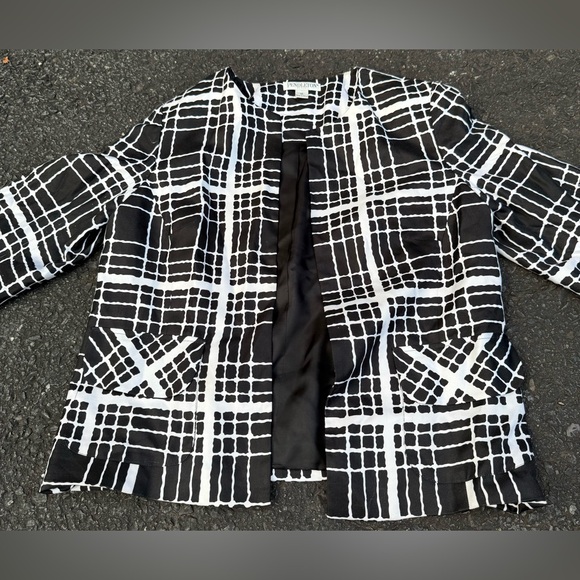 Pendleton Size 12 Petite Geometric Blazer Jacket Silk Career Open Front - Picture 1 of 6
